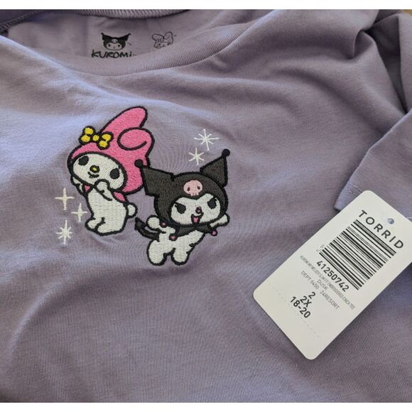NWT Torrid 2X Kuromi & My Melody by Sanrio Purple Slim Fit Embroidered Cinch Tee - Picture 8 of 9